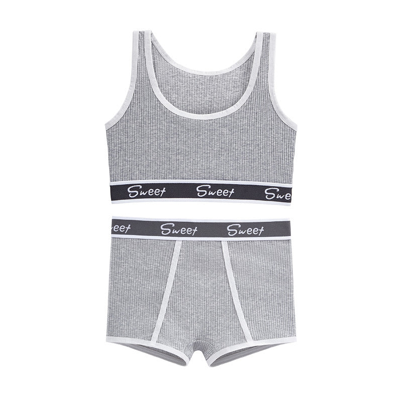 European And American Spice Girl Fitness Cotton Women's Lingerie Wide-brimmed Letter Sports Vest Mid-waist Boxer Bra Suit